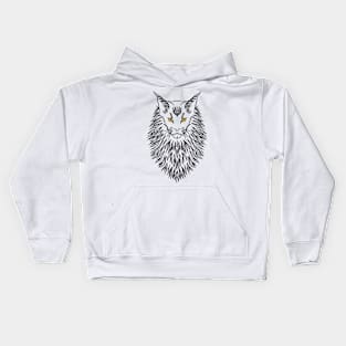 Maine coon black line art Kids Hoodie